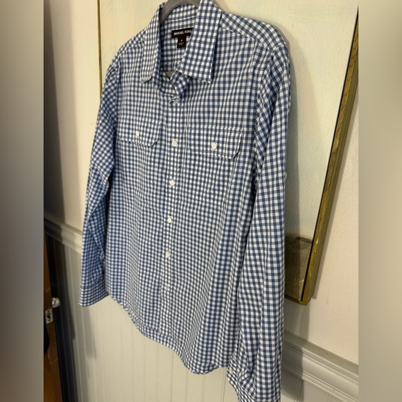 MICHAEL KORS Mens Blue And White Checkered Casual Button Down Size Medium - Picture 4 of 7